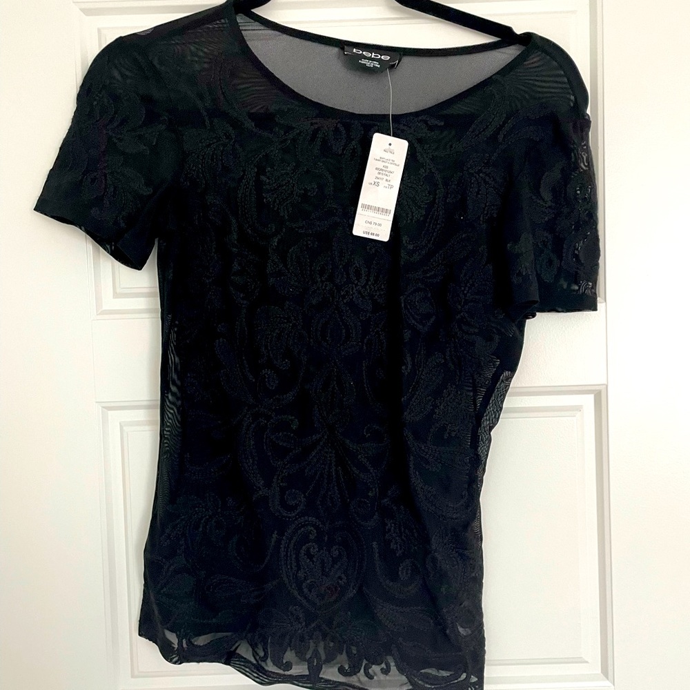 Bebe XS Lace Black Blouse NWT